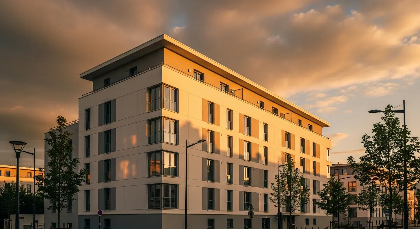 Immeuble résidentiel moderne en Île-de-France avec toiture-terrasse étanchéifiée